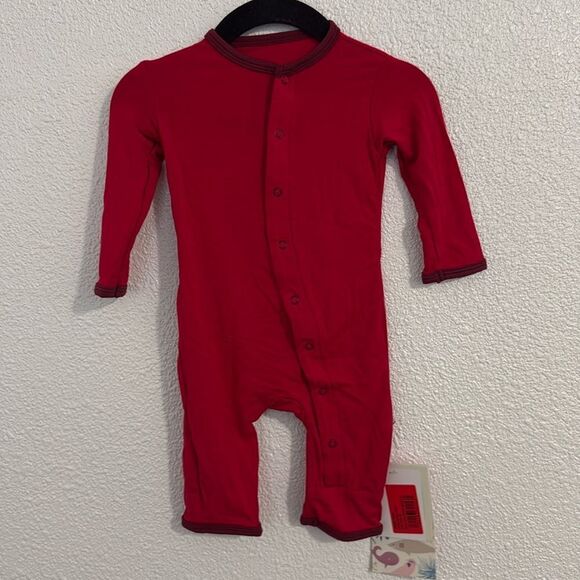 NWT- Kickee Pants - red snap coveralls- balloon bird with hearts-size 0-3 months - Picture 1 of 6